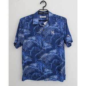 Tommy Bahama New York Yankees Shirt Mens Small Blue Silk Hawaiian Fez Fronds